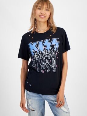 Grayson Threads, the Label Juniors' Kiss Distressed Graphic T-Shirt  SIZE S NWT